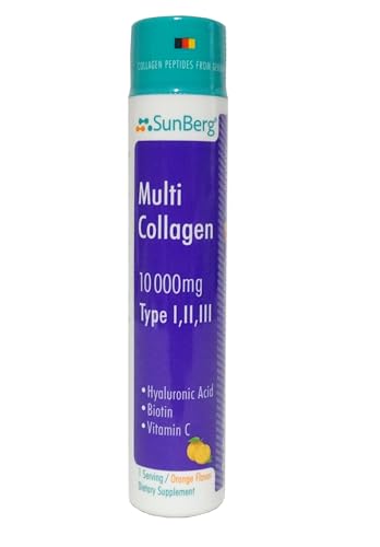 Sunberg Collagen HALAL Liquid Shots - 10000mg Collagen Supplement Type I,II,III Hyaluronic Acid Vitamin C Biotin - High Strength Orange Flavour Collagen Drink - 30 Daily Shots, 1 Month Supply