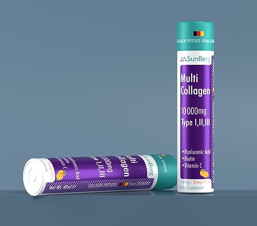 Sunberg Collagen HALAL Liquid Shots - 10000mg Collagen Supplement Type I,II,III Hyaluronic Acid Vitamin C Biotin - High Strength Orange Flavour Collagen Drink - 30 Daily Shots, 1 Month Supply