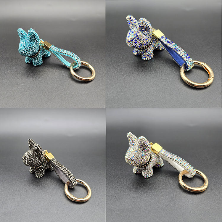 iamond Bulldog Keyring – Bling Crystal Dog Charm for Car Keys, Purse, Handbag, or Backpack – Cute Rhinestone Animal Keychain for Women & Dog Lovers