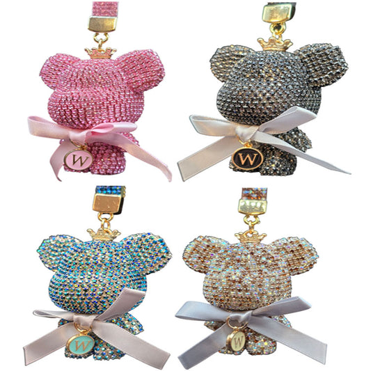 Luxury Rhinestone Bear Keychain, Big Button Pendant, Gift for Women