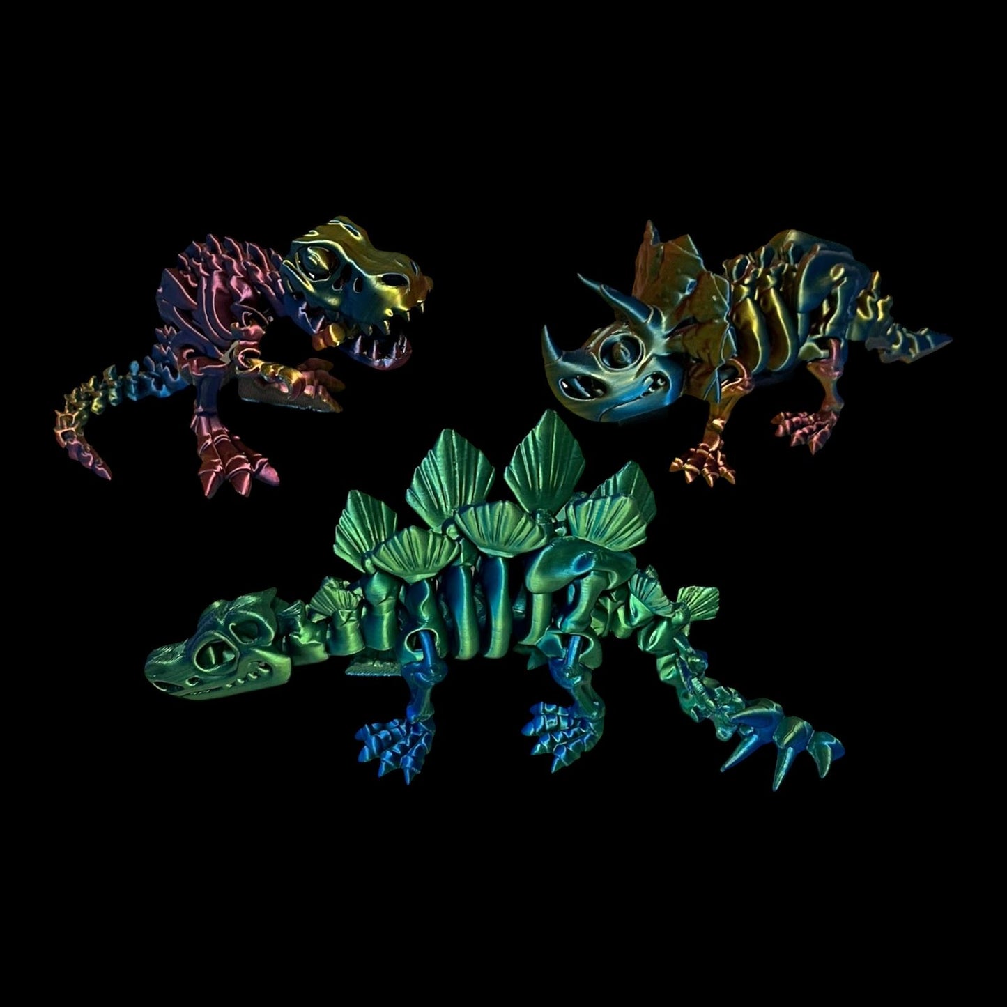 All 3 Printed 3D Dinosaur  T-Rex & Triceratops & Stegosaurus Large size Kids Toyeach toy size is L 21cm x H 10cm