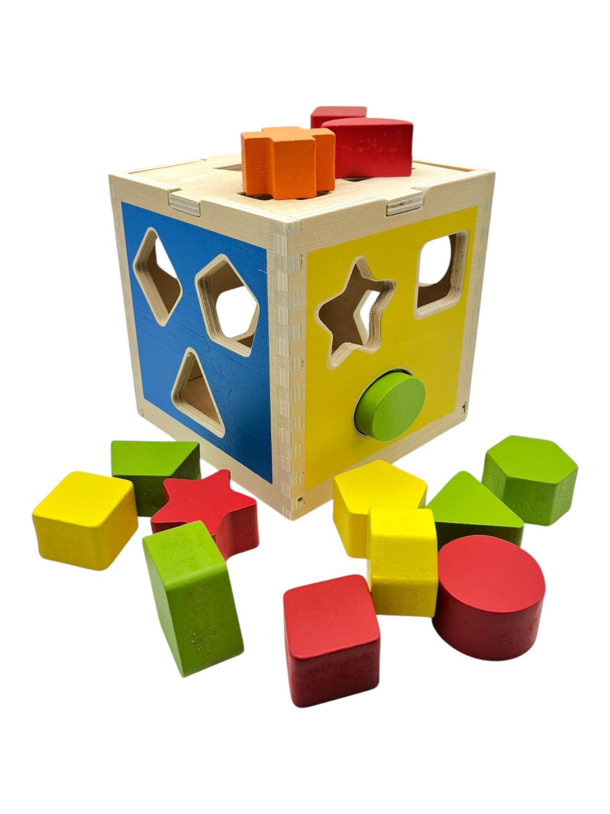 Kids Wooden Shape Block Box Toy For ages 12 Months +