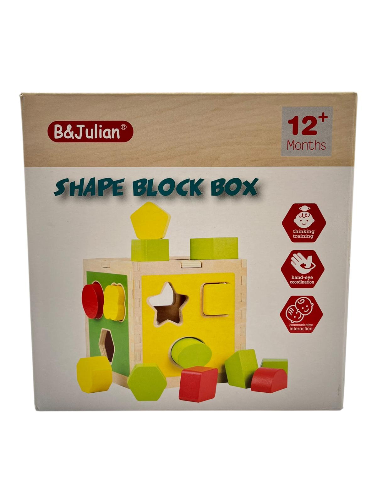 Kids Wooden Shape Block Box Toy For ages 12 Months +