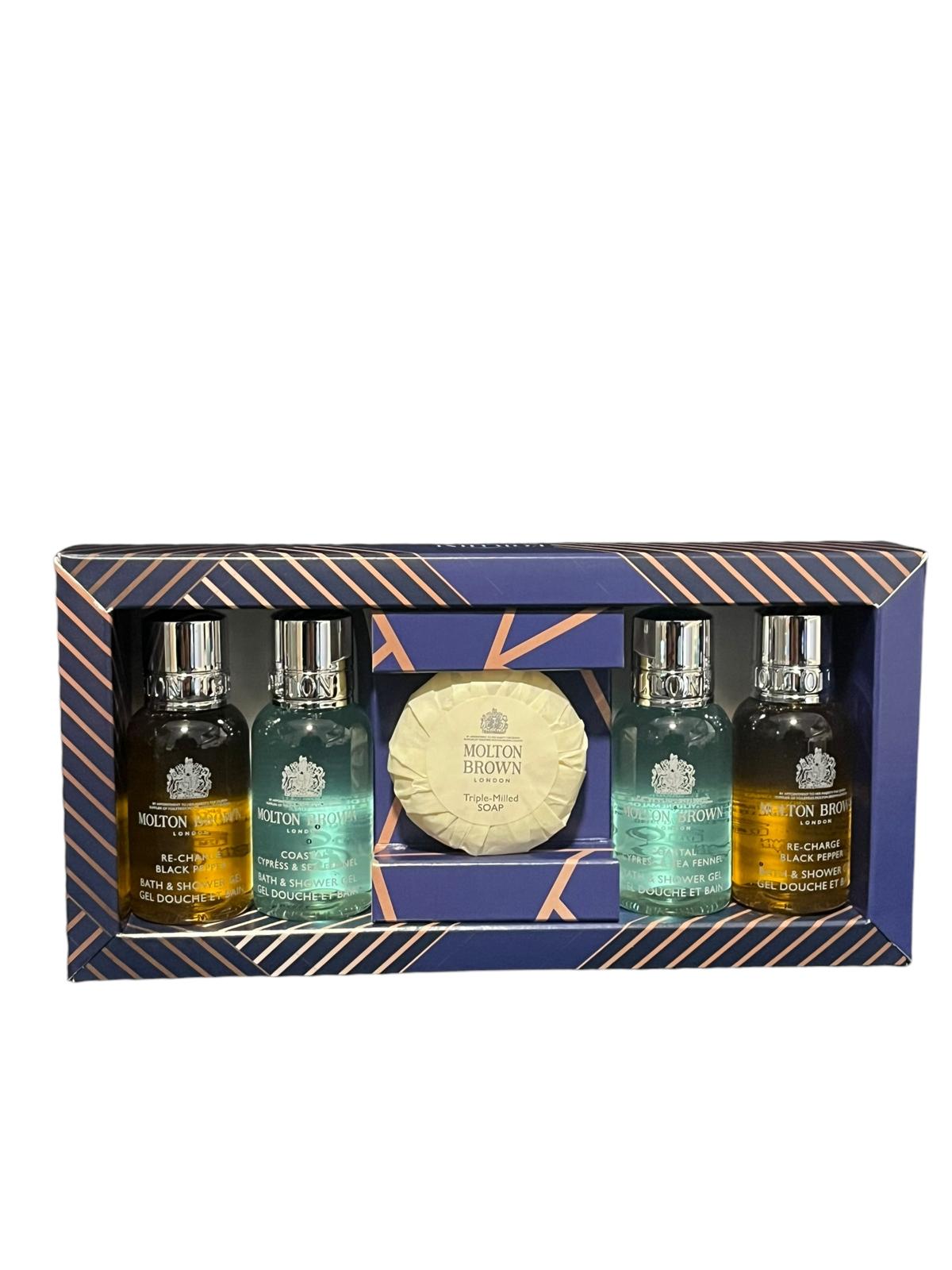 Molton Brown 5pc Mens Travel Gift Set (4 x 30ml Bodywash & 1 Triple Milled Soap)