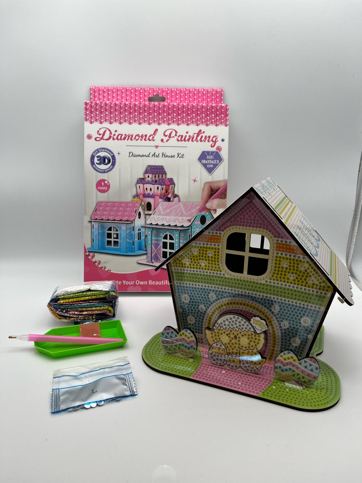3D Diamond Art Wooden House Kit - 6 Designs To Choose From 18x15x23cm