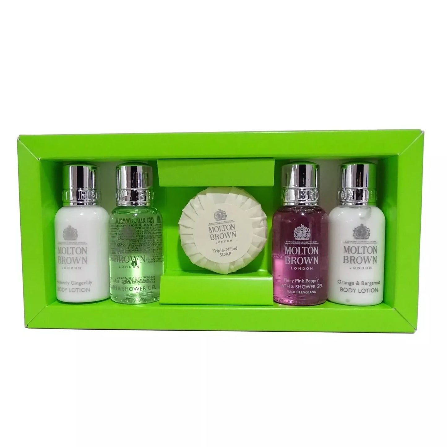 Molton Brown 5PCs Bath Travel Gift Set 4x30ml Body Lotion Bath & Shower Gel Soap