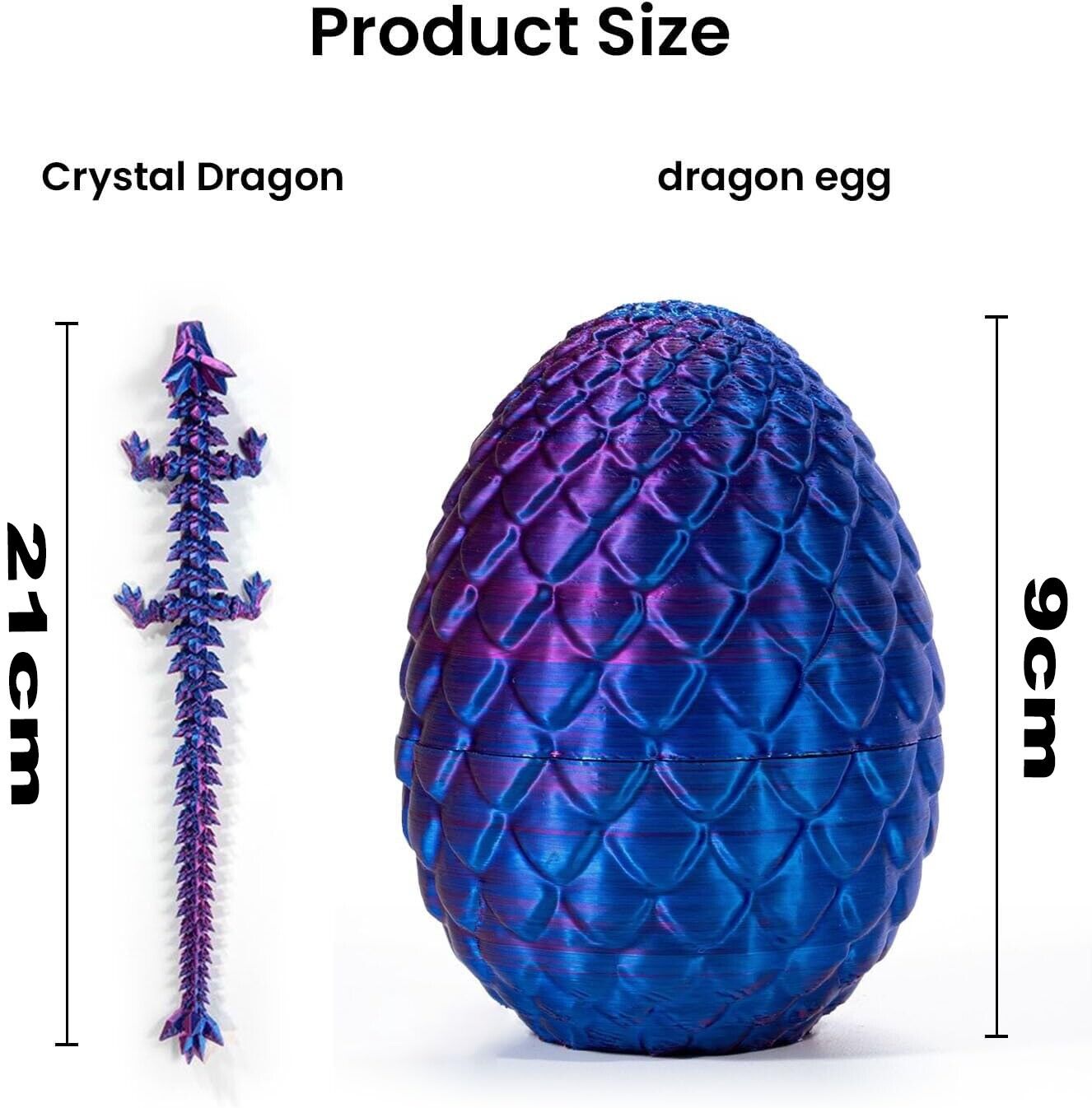 3D Printed Dragon 3 x Egg Crystal Dragon Full Articulated Dragon Colourful Decoration - Random Colours sent