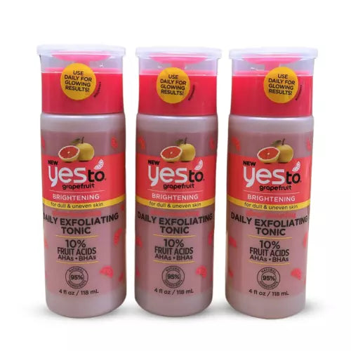 3 x 118ml Yes To Exfoliating Toner Grapefruit Dry & Damaged Skin Exfoliator