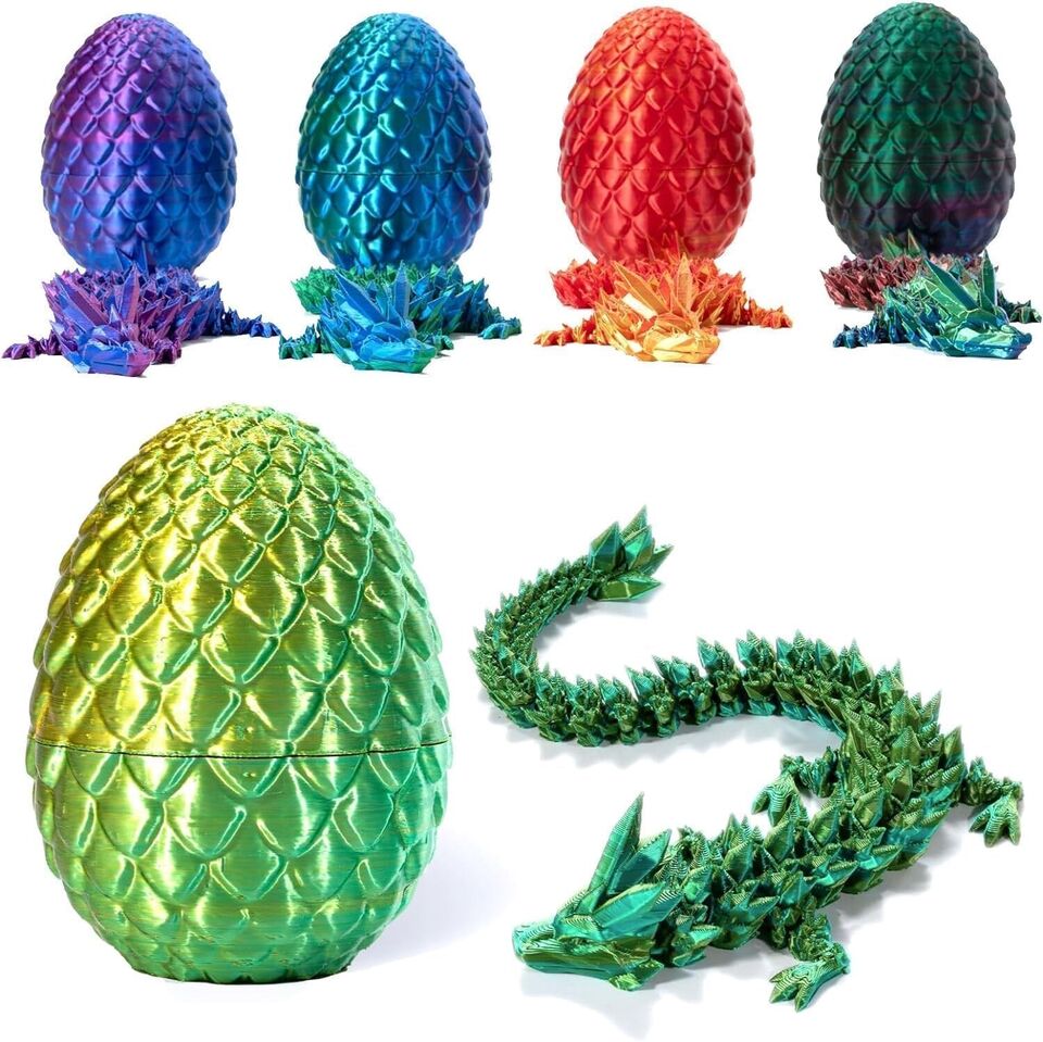 3D Printed Dragon 3 x Egg Crystal Dragon Full Articulated Dragon Colourful Decoration - Random Colours sent