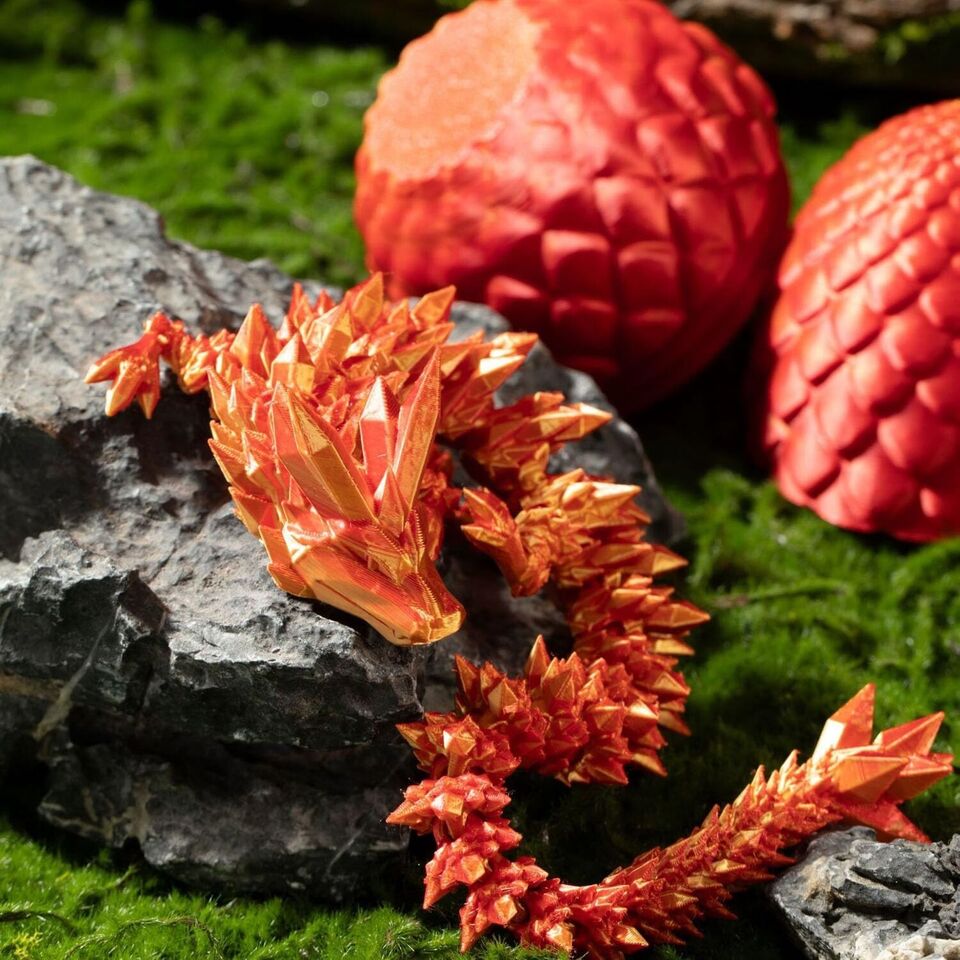 3D Printed Dragon 3 x Egg Crystal Dragon Full Articulated Dragon Colourful Decoration - Random Colours sent